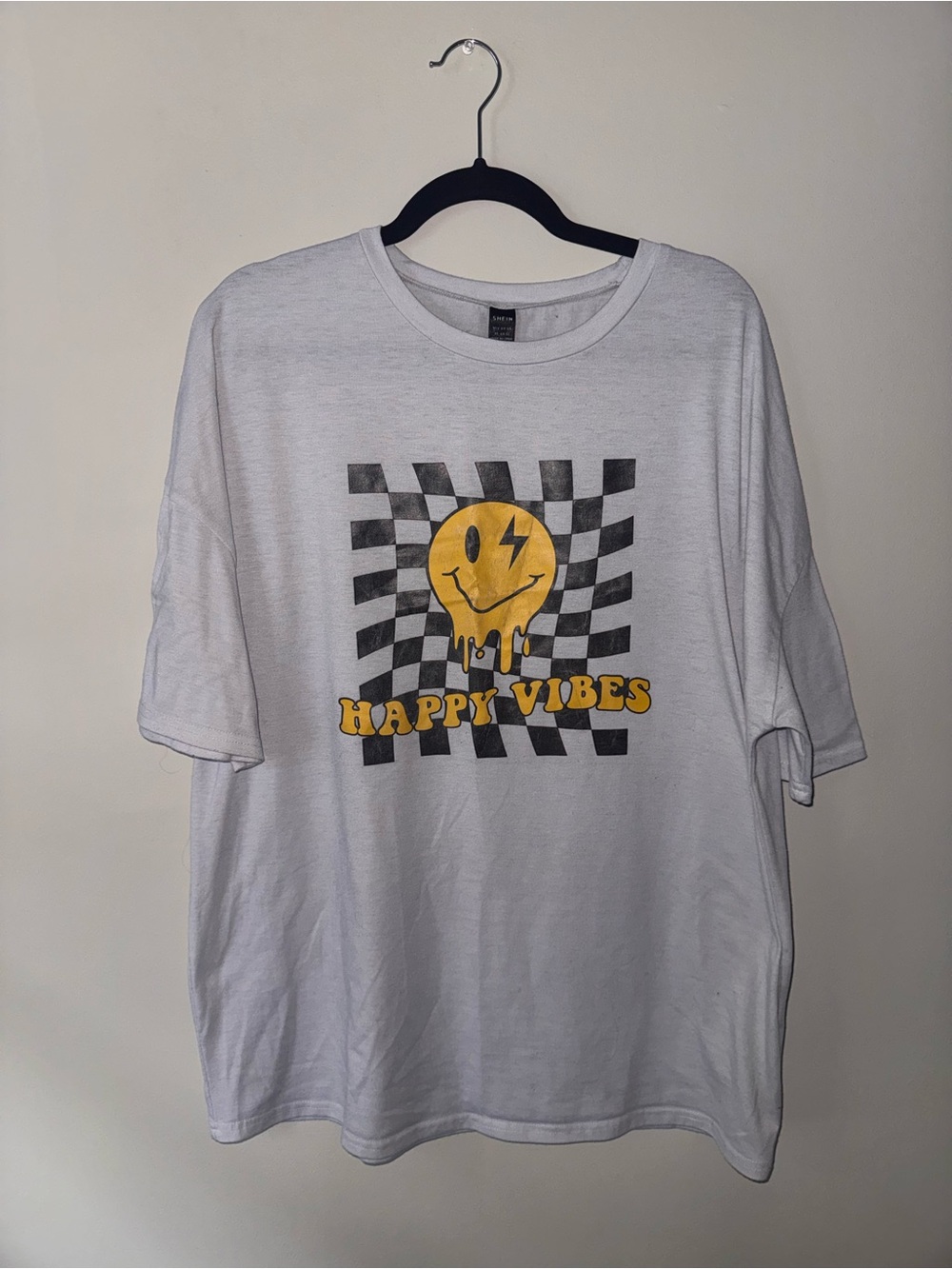 SHEIN Happy Vibes Yellow Smiley Graphic Tee